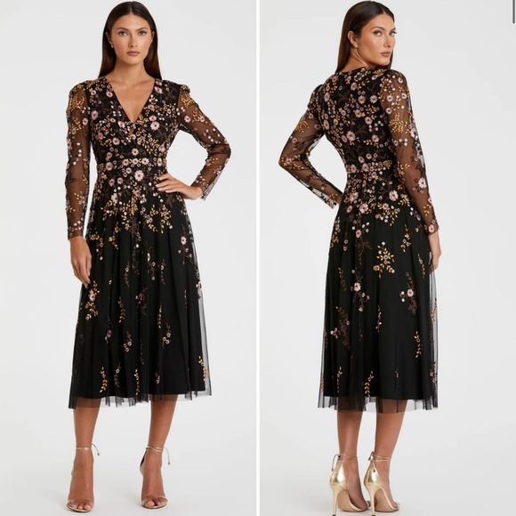 Mac Duggal Floral Embroidered A-Line Cocktail Dress - 8 - Picture 1 of 4